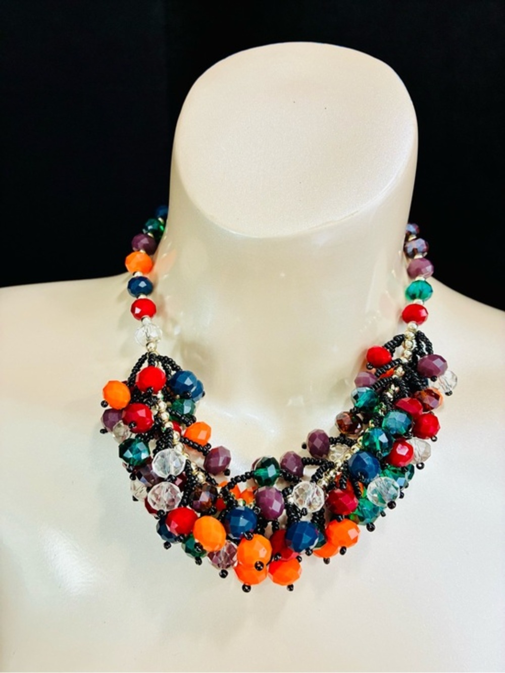 Multicolor Faceted Leaded Glass Bead Statement Necklace - Women Jewelry